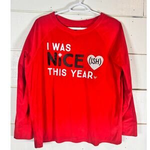 Justice tshirt pajama top red long sleeve graphic t "I was nice ish this year"